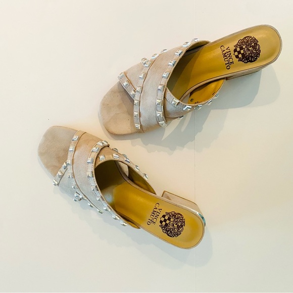 Slides with Block Heal in Tan Suede & Silver Detailing - Like New Condition - Picture 15 of 16